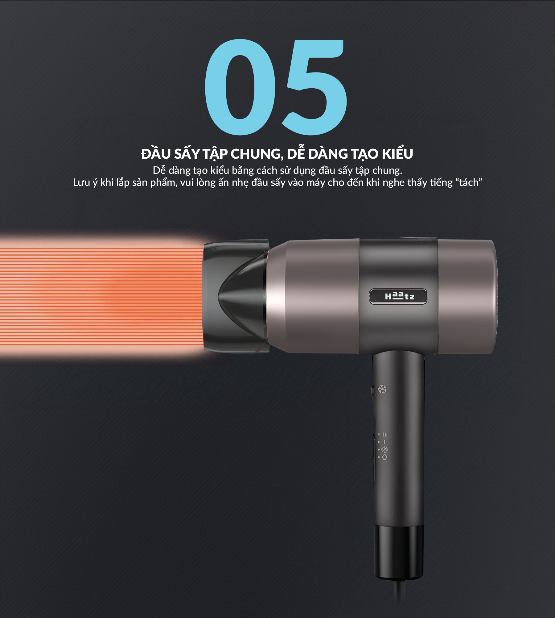 Máy Sấy Tóc HAATZ CIM908 Sấy Tóc 2 Chiều Nóng Lạnh