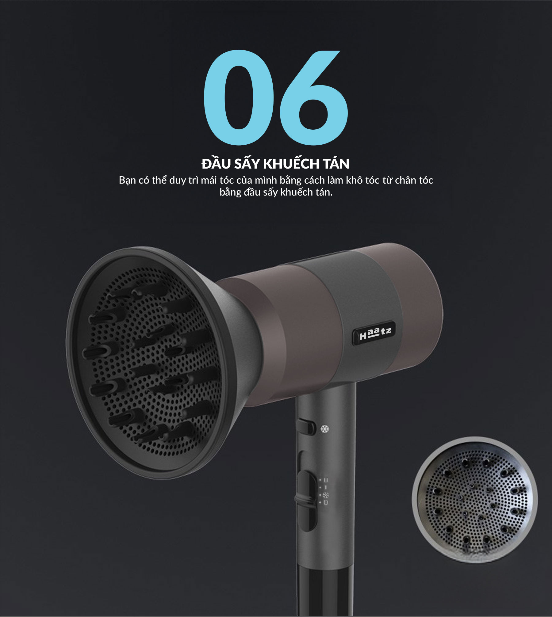 Máy Sấy Tóc HAATZ CIM908 Sấy Tóc 2 Chiều Nóng Lạnh