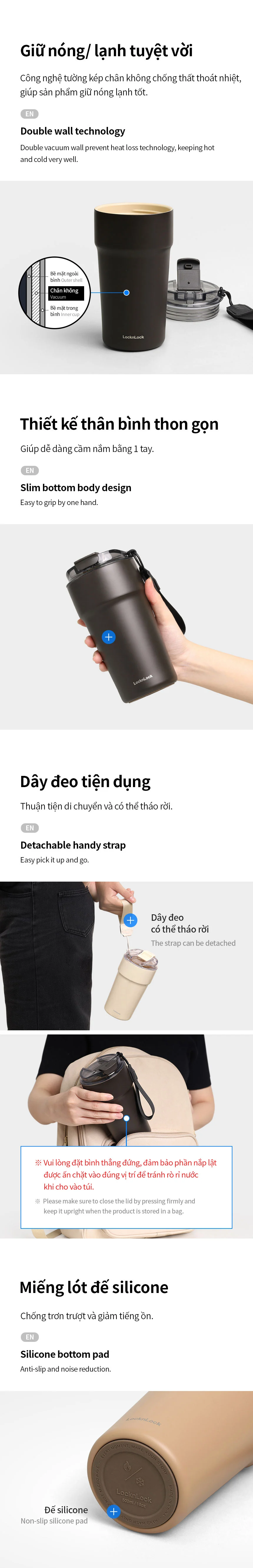 Bình giữ nhiệt LocknLock Metro Cafe LHC4359 - 650ml | LHC4357 - 500ml lòng phủ sứ giữ nguyên hương vị đồ uống