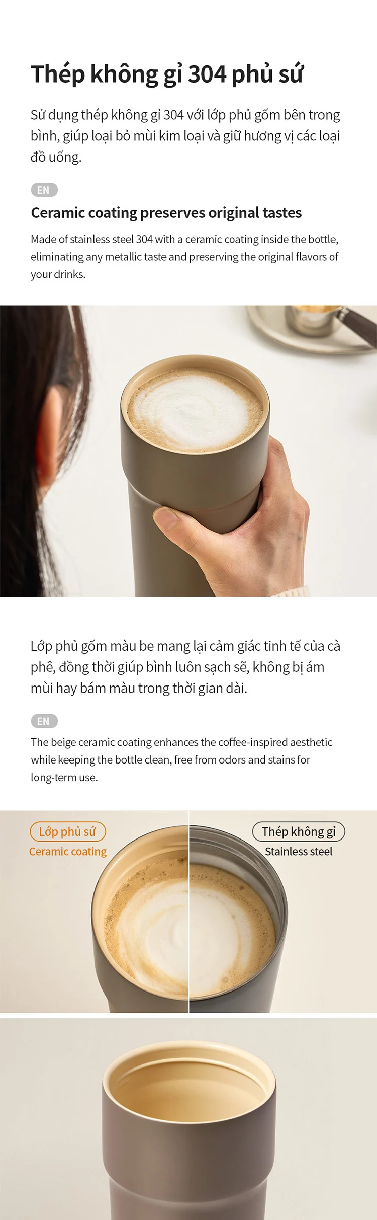 Bình giữ nhiệt LocknLock Metro Cafe LHC4359 - 650ml | LHC4357 - 500ml lòng phủ sứ giữ nguyên hương vị đồ uống
