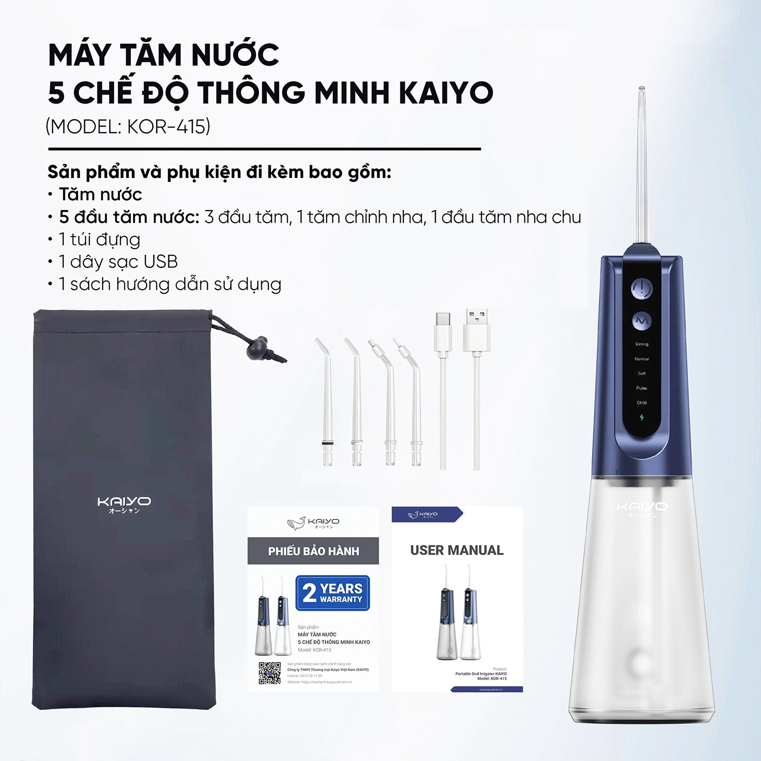 Máy tăm nước 5 chế độ thông minh Kaiyo (Model: KOR-415)