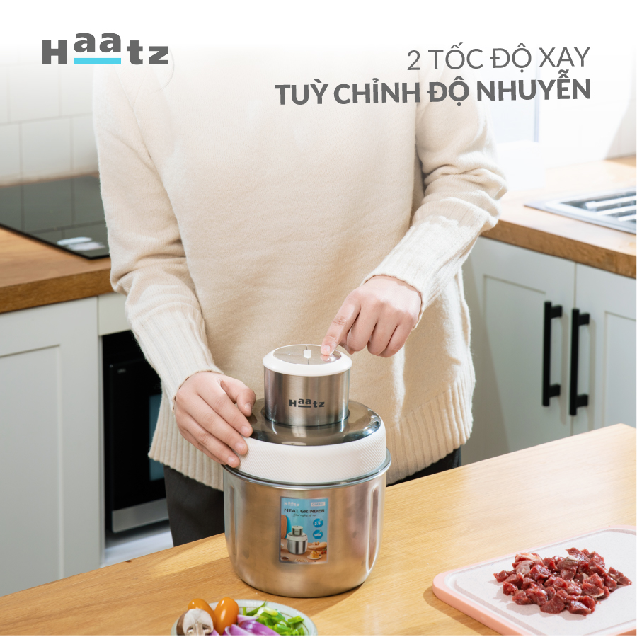 Máy xay đa năng HAATZ CIM382 gồm 2 cối xay inox 304 kèm phụ kiện đánh ruốc