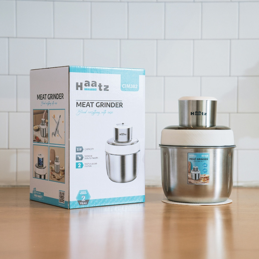 Máy xay đa năng HAATZ CIM382 gồm 2 cối xay inox 304 kèm phụ kiện đánh ruốc