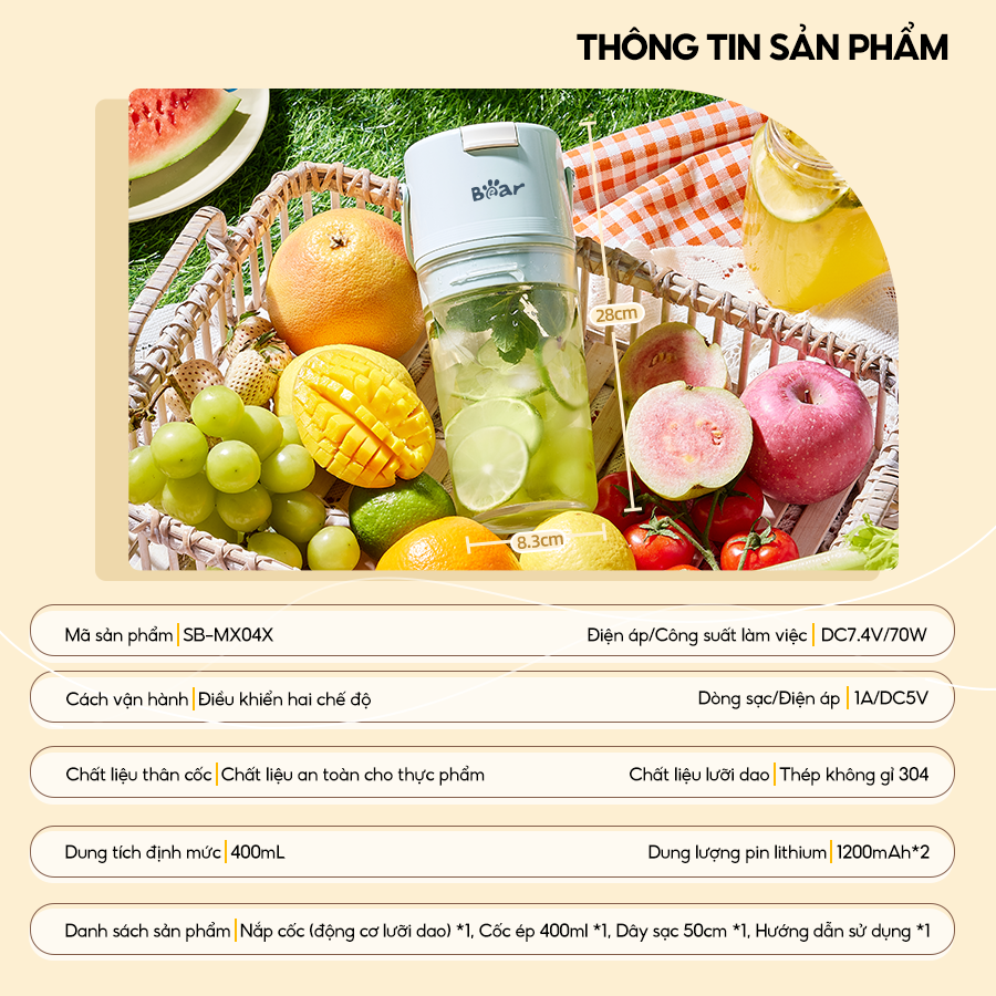 may xay sinh to cam tay Bear SB-MX04X