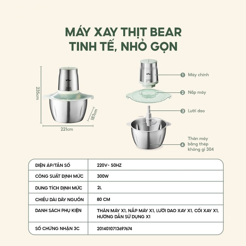 Máy xay thịt 1.8L Bear CH-4H03F