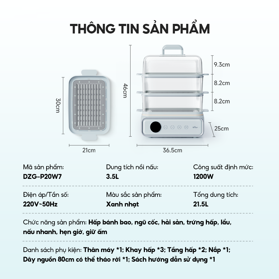 Nồi hấp Bear DZG-P20W7