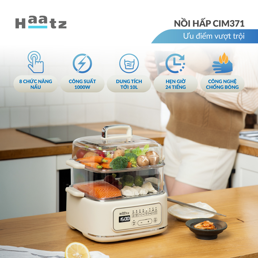 Nồi lẩu hấp đa năng Haatz CIM371 10 lít 8 chức năng hấp