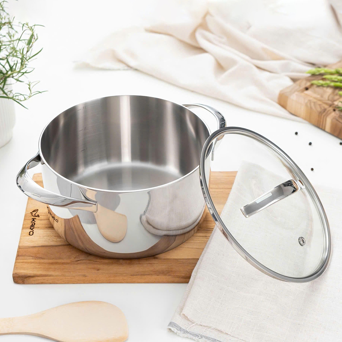 Bộ nồi inox 18/10 KAIYO thân đáy liền Tri-Ply Silver Crown