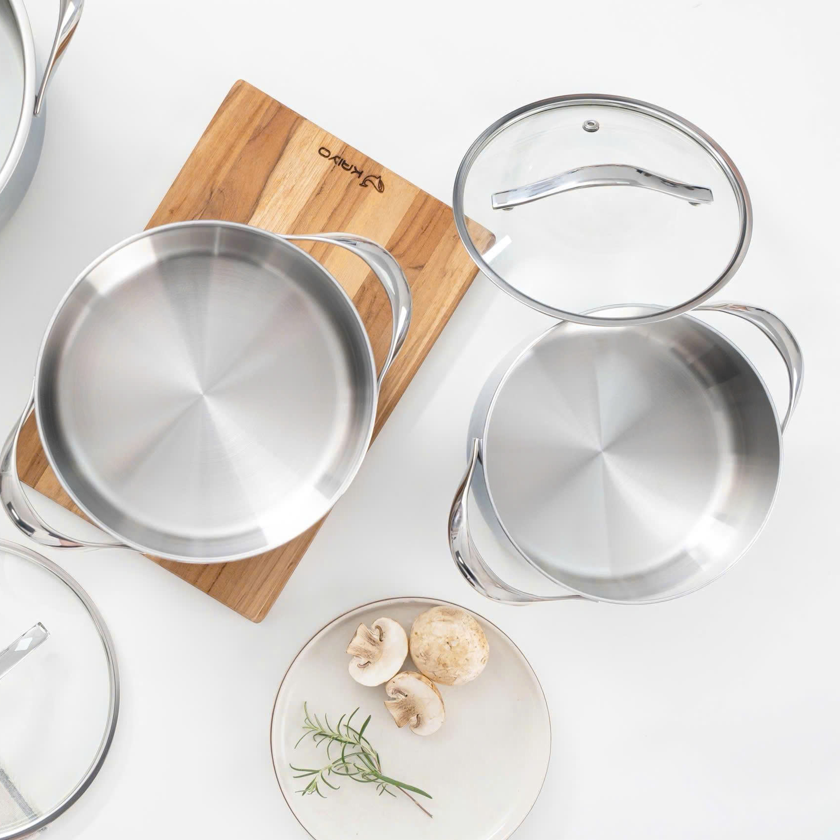 Bộ nồi inox 18/10 KAIYO thân đáy liền Tri-Ply Silver Crown