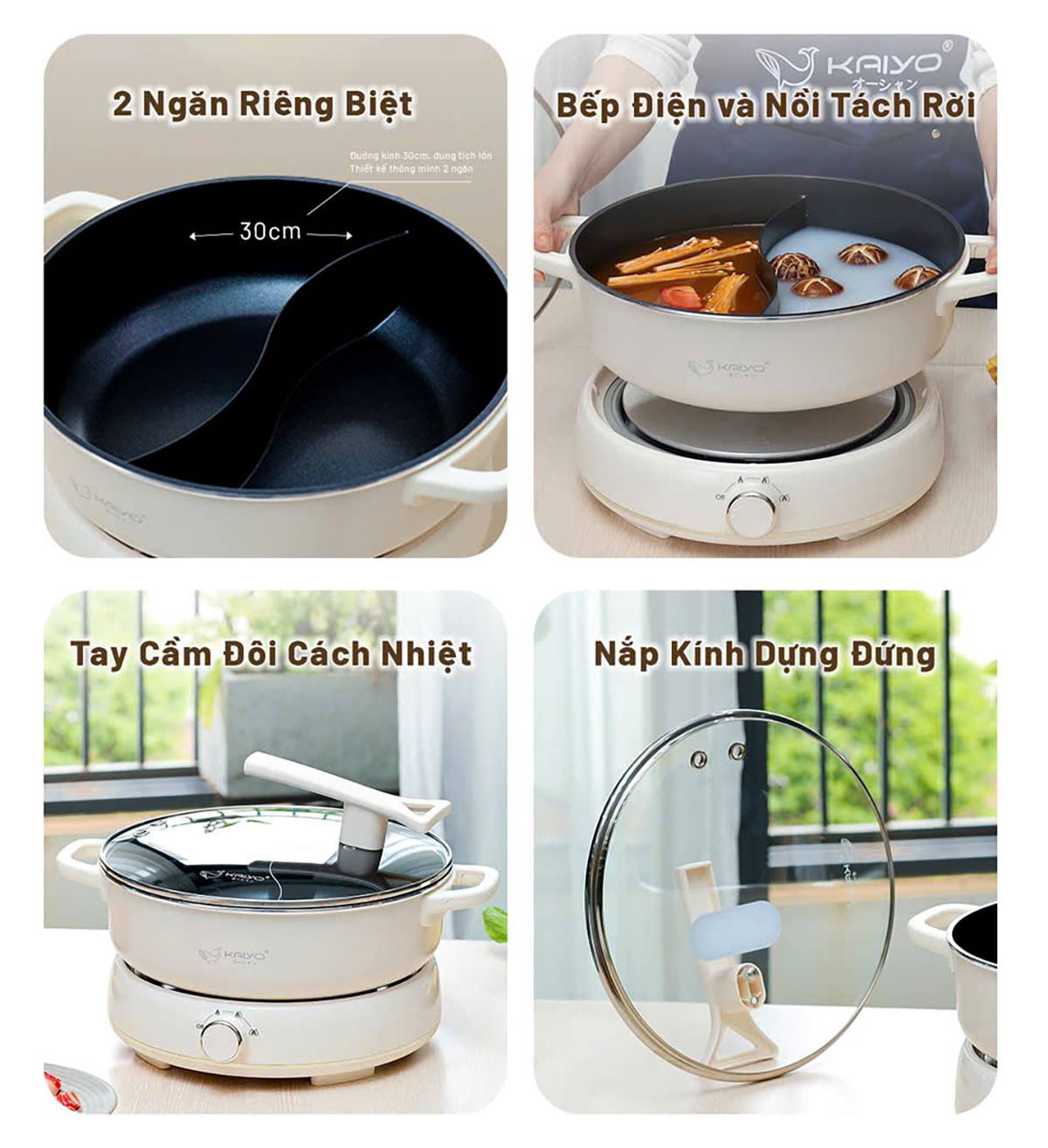 Nồi lẩu điện KAIYO 2 ngăn dung tích 6 lít model KHP-064