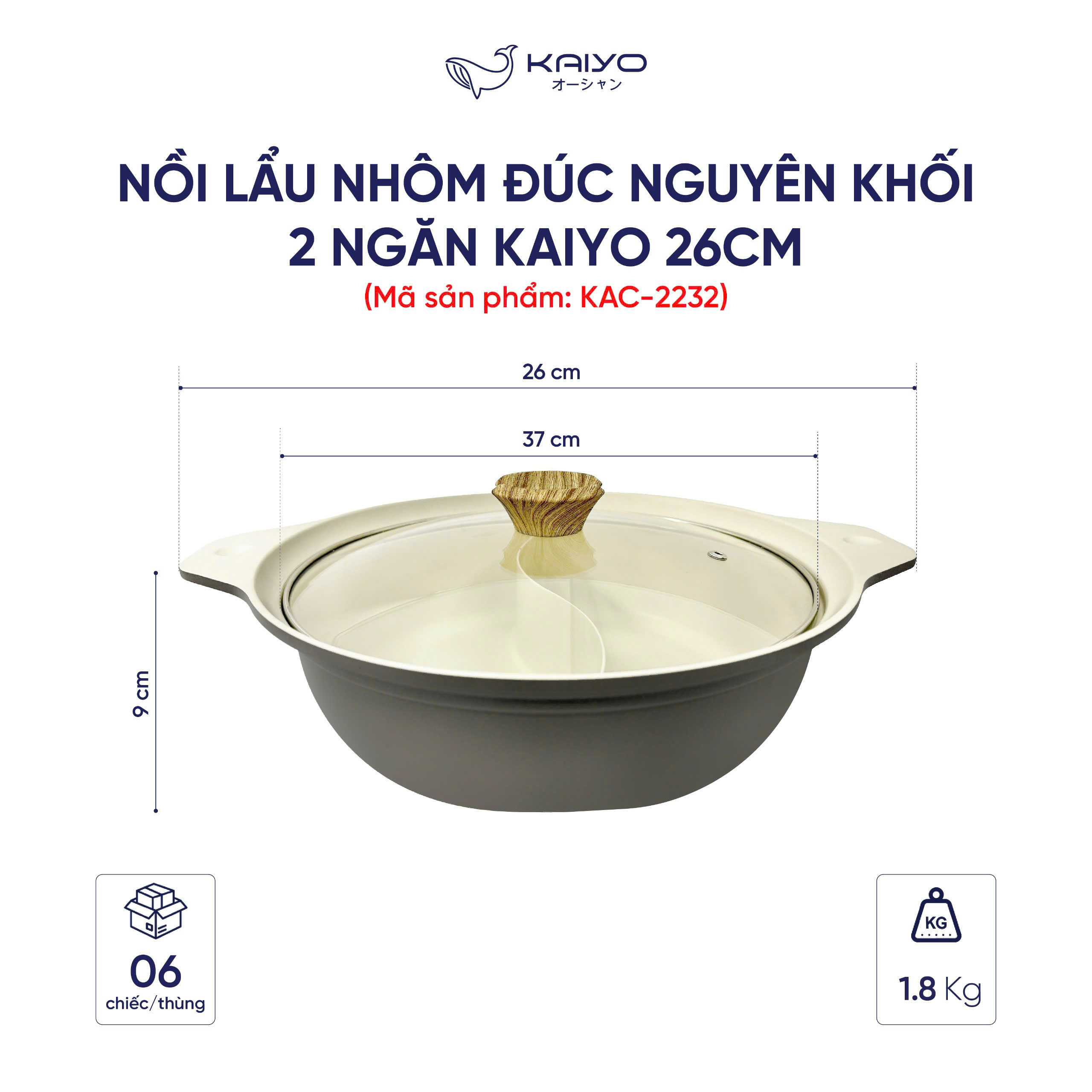 Nồi lẩu nhôm đúc nguyên khối 2 ngăn Kaiyo