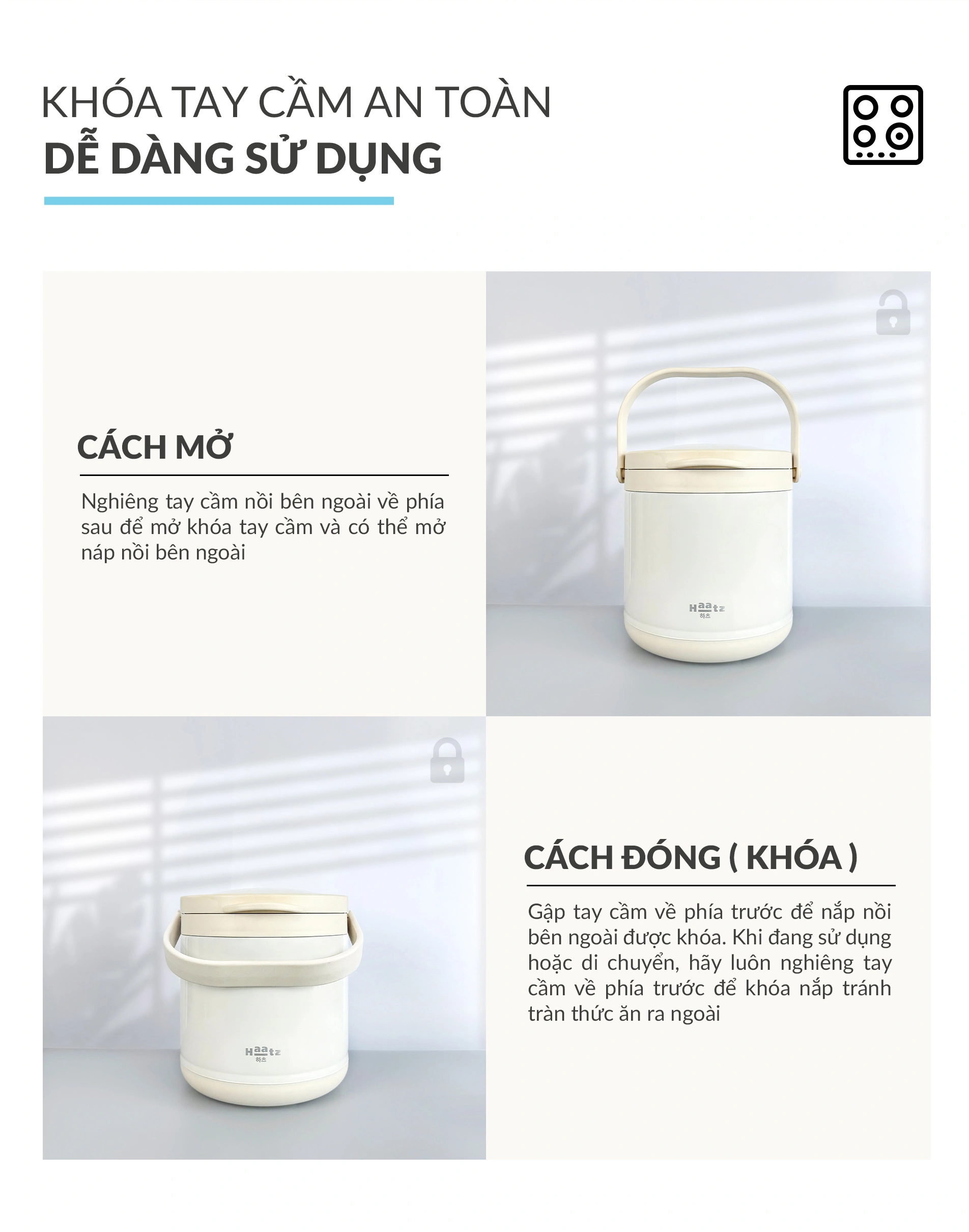 Nồi ủ chân không Haatz HTC800 tiết kiệm nhiên liệu, đun nấu an toàn và dinh dưỡng 4.5 lít tặng cặp lồng - Free ship