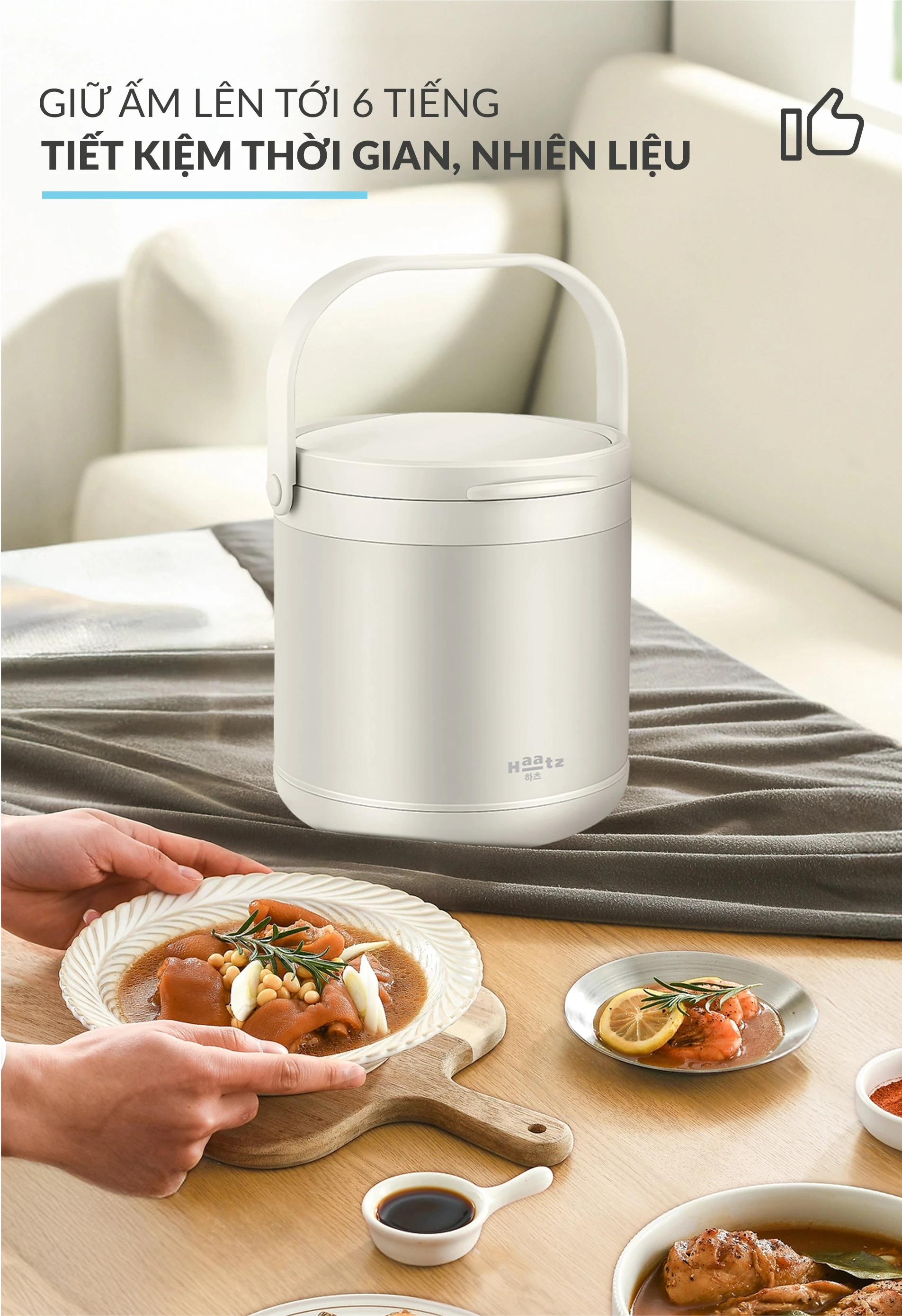 Nồi ủ chân không Haatz HTC800 tiết kiệm nhiên liệu, đun nấu an toàn và dinh dưỡng 4.5 lít tặng cặp lồng - Free ship