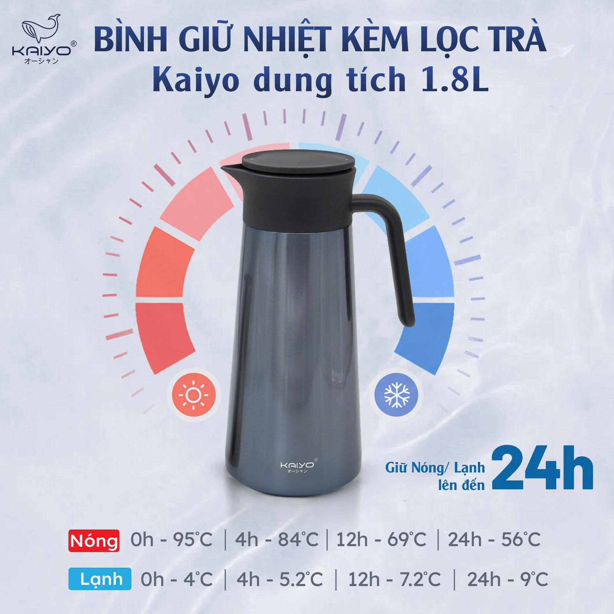 Bình giữ nhiệt kèm lọc trà Kaiyo dung tích 1.8L thành bình 2 lớp inox 304