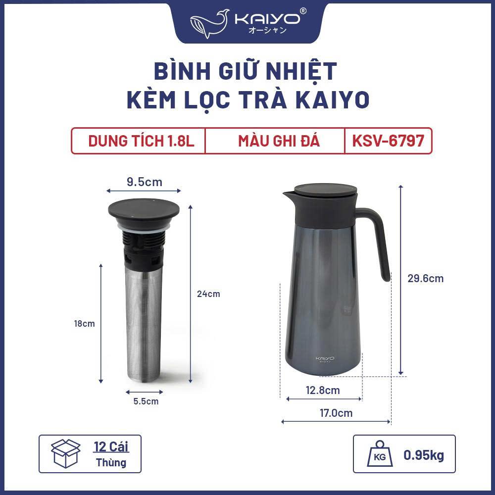 Bình giữ nhiệt kèm lọc trà Kaiyo dung tích 1.8L thành bình 2 lớp inox 304