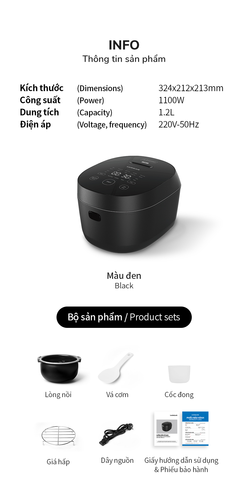 Nồi cơm điện cao tần LocknLock 1.2L EJR586BLK