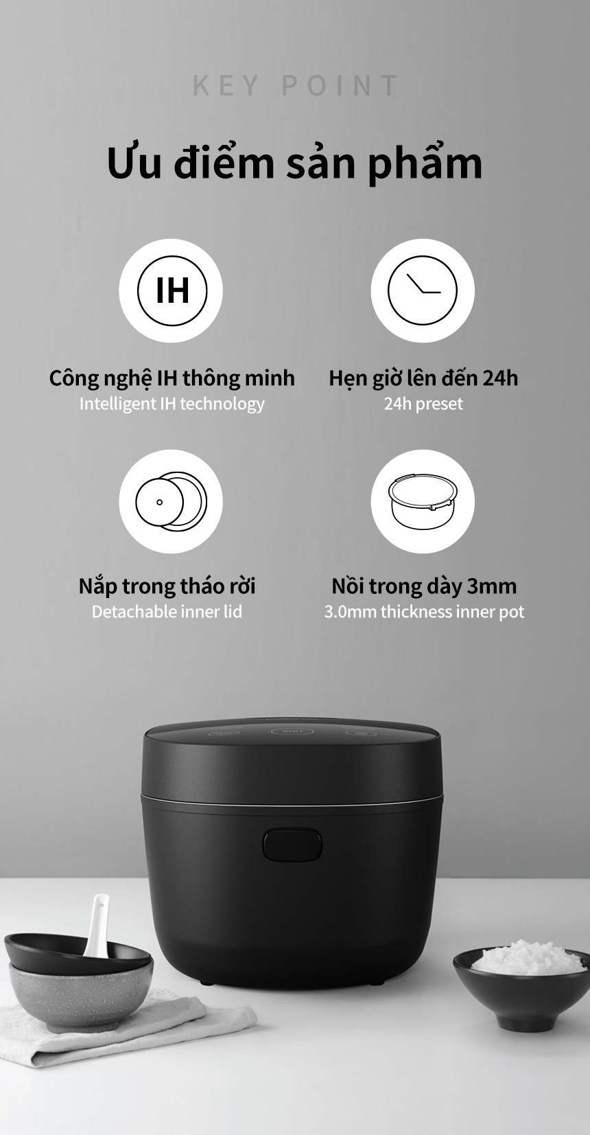 Nồi cơm điện cao tần LocknLock 1.2L EJR586BLK