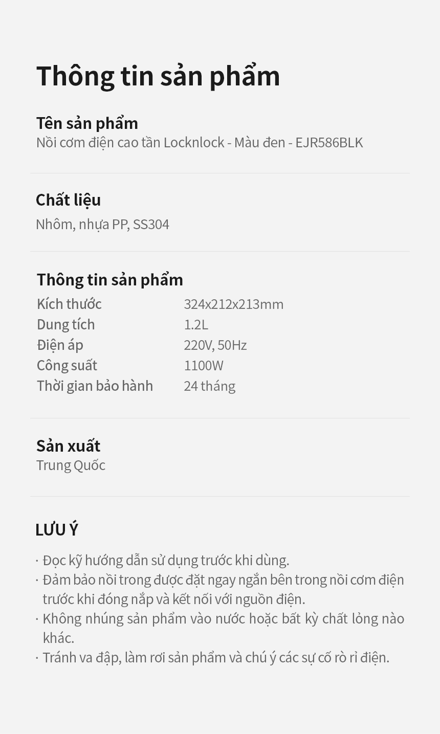 Nồi cơm điện cao tần LocknLock 1.2L EJR586BLK