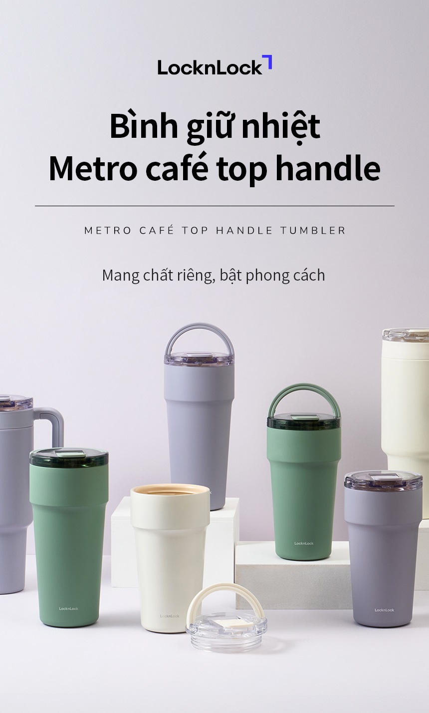 Ly giữ nhiệt LocknLock Metro Cafe Top Handle inox 304 lòng phủ sứ giữ nguyên hương vị đồ uống LHC4416 710ml