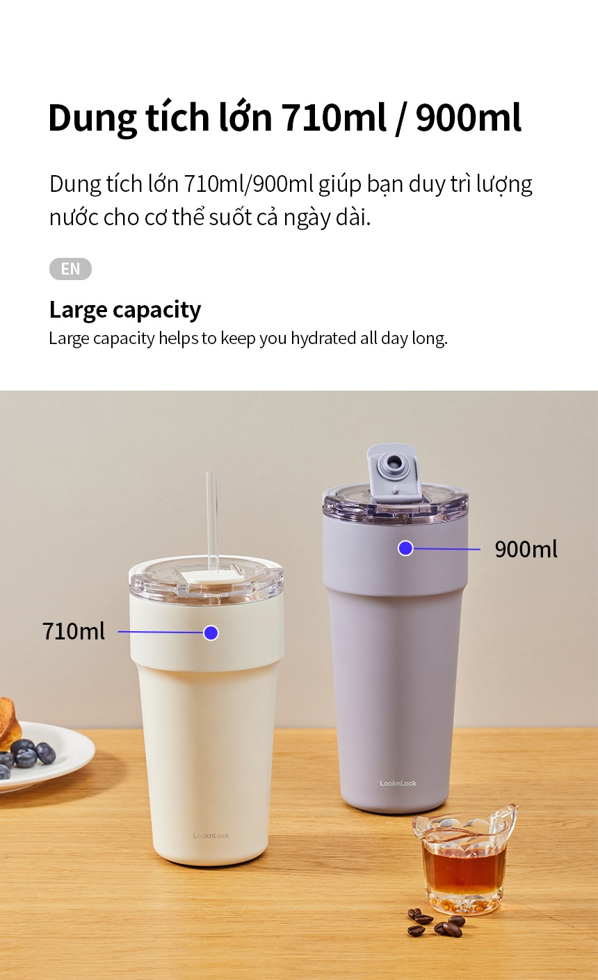 Ly giữ nhiệt LocknLock Metro Cafe Top Handle inox 304 lòng phủ sứ giữ nguyên hương vị đồ uống LHC4416 710ml