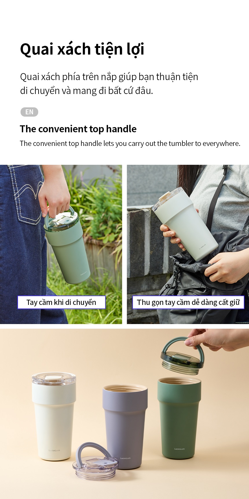 Ly giữ nhiệt LocknLock Metro Cafe Top Handle inox 304 lòng phủ sứ giữ nguyên hương vị đồ uống LHC4416 710ml