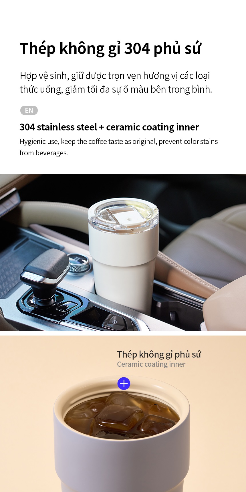 Ly giữ nhiệt LocknLock Metro Cafe Top Handle inox 304 lòng phủ sứ giữ nguyên hương vị đồ uống LHC4416 710ml