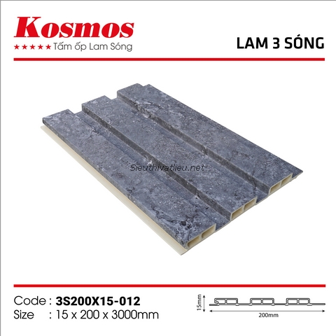 Lam nhựa 3 sóng Kosmos 3S200x15-012 vân betong màu xám