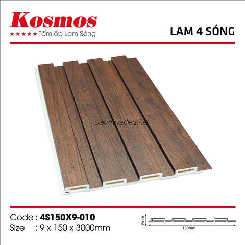 Lam nhựa 4 sóng Kosmos 4S150x9-010 vân gỗ màu nâu