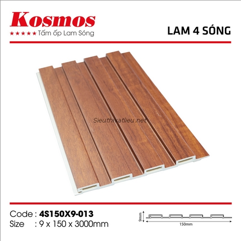 Lam nhựa 4 sóng Kosmos 4S150x9-013 vân gỗ màu nâu đỏ