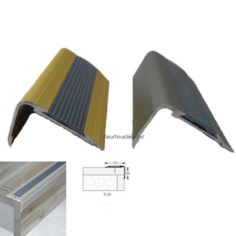Nẹp nhôm chống trượt mũi bậc cầu thang L55x30