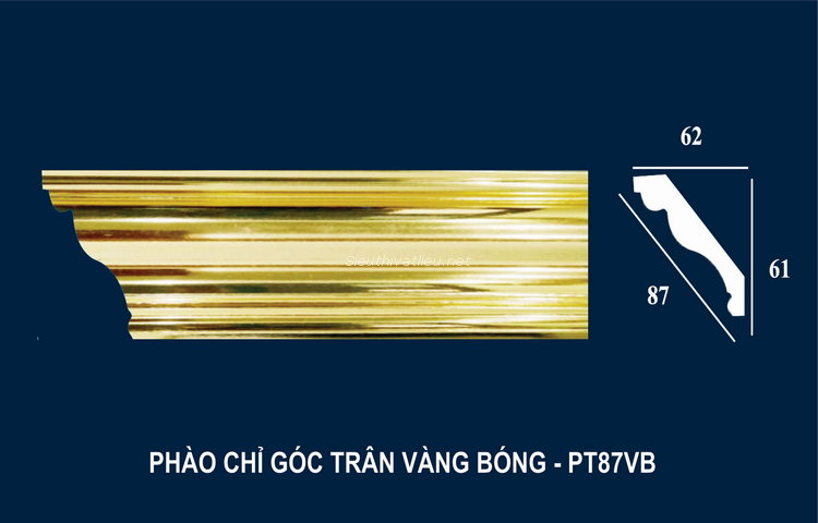 Phào chỉ PS góc trần vàng bóng PT87VB