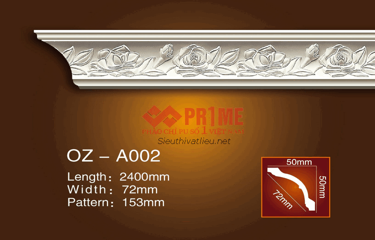 Phào cổ trần PU Prime OZ-A002 trắng hoa văn