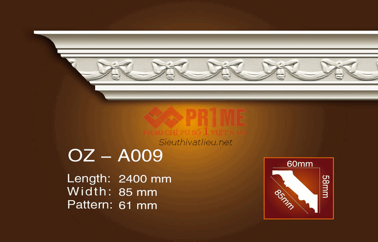 Phào cổ trần PU Prime OZ-A009 trắng hoa văn