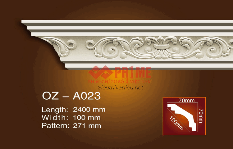 Phào cổ trần PU Prime OZ-A023 trắng hoa văn