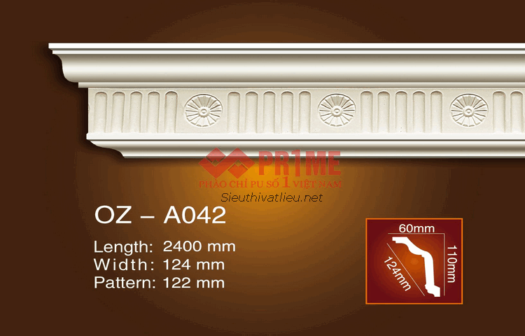 Phào cổ trần PU Prime OZ-A042 trắng hoa văn