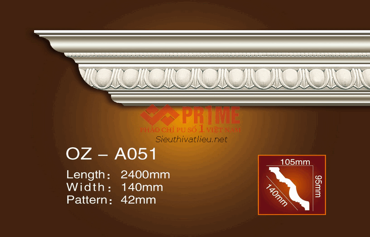 Phào cổ trần PU Prime OZ-A051 trắng hoa văn