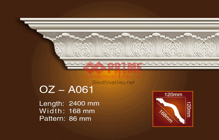 Phào cổ trần PU Prime OZ-A061 trắng hoa văn