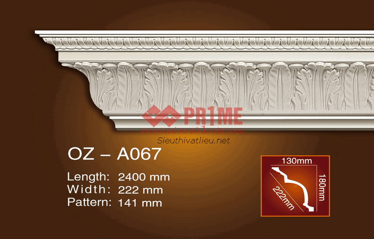 Phào cổ trần PU Prime OZ-A067 trắng hoa văn