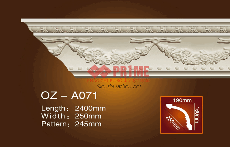 Phào cổ trần PU Prime OZ-A071 trắng hoa văn