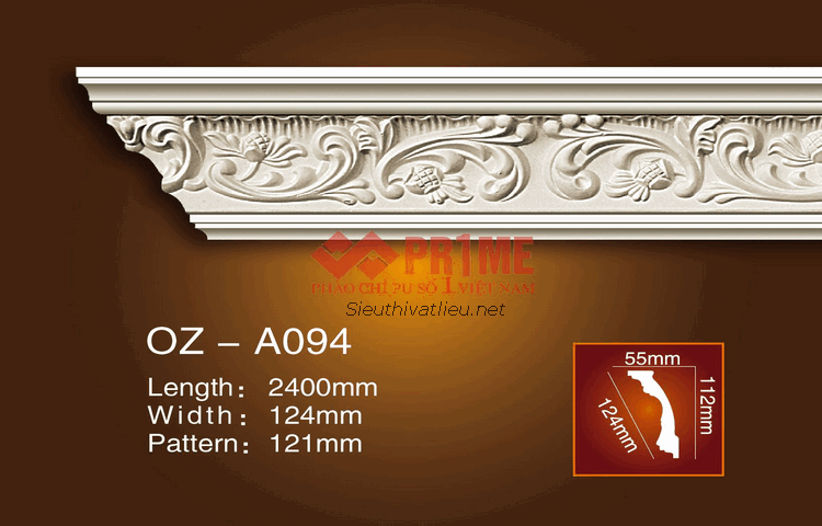 Phào cổ trần PU Prime OZ-A094 trắng hoa văn