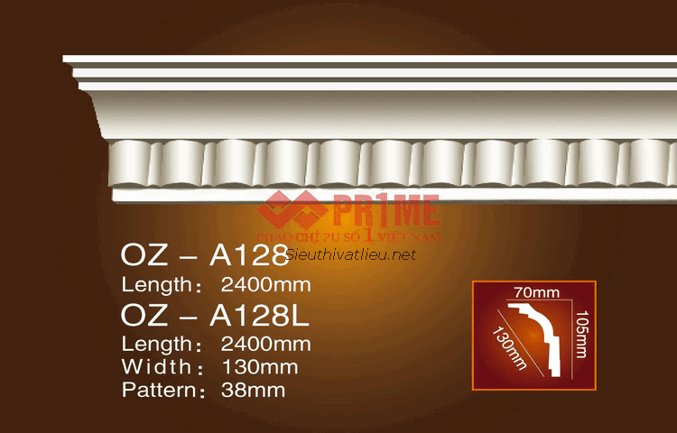 Phào cổ trần PU Prime OZ-A128 trắng hoa văn