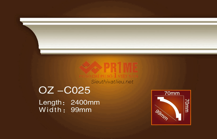 Phào cổ trần PU Prime OZ-C025 trắng trơn