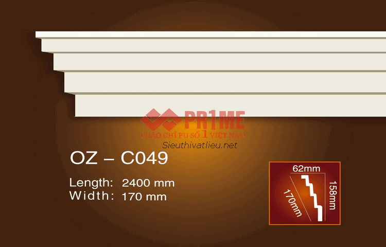 Phào cổ trần PU Prime OZ-C049 trắng trơn