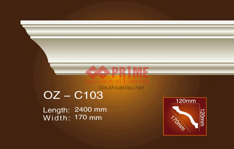 Phào cổ trần PU Prime OZ-C103 trắng trơn