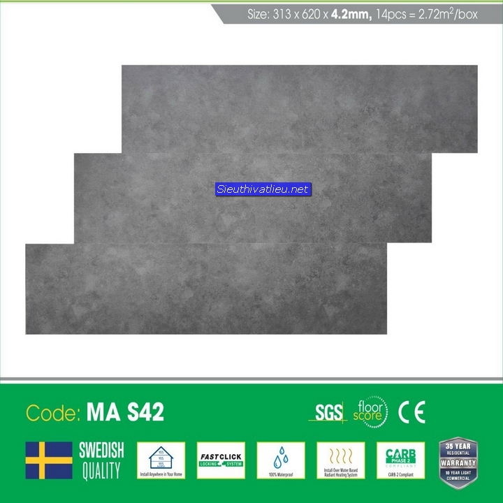 Sàn nhựa hèm khóa vân đá  MIA 4mm MA S42