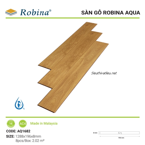 Sàn gỗ Malaysia Robina Aqua AQ1682 8mm chống nước tốt