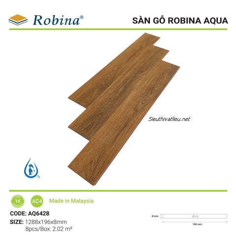 Sàn gỗ Malaysia Robina Aqua AQ6428 8mm chống nước tốt