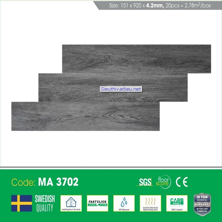 Sàn nhựa hèm khóa vân gỗ MIA 4mm MA3702