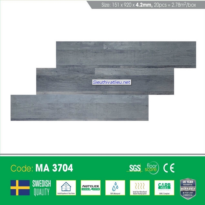 Sàn nhựa hèm khóa vân gỗ MIA 4mm MA3704