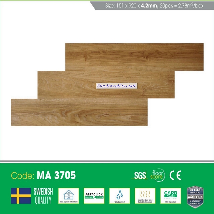 Sàn nhựa hèm khóa vân gỗ MIA 4mm MA3705